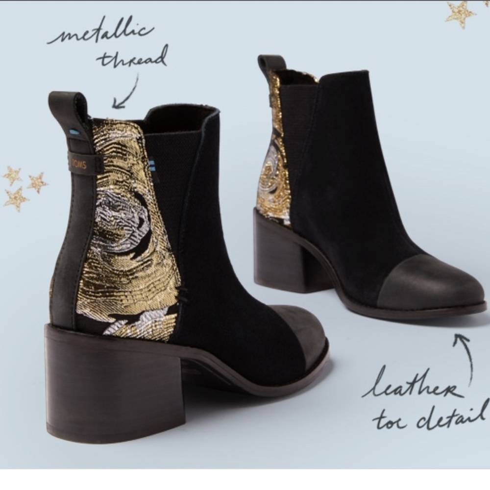 🏵🖤NEW Toms Esme Booties Black Gold Silver 8.5🏵
